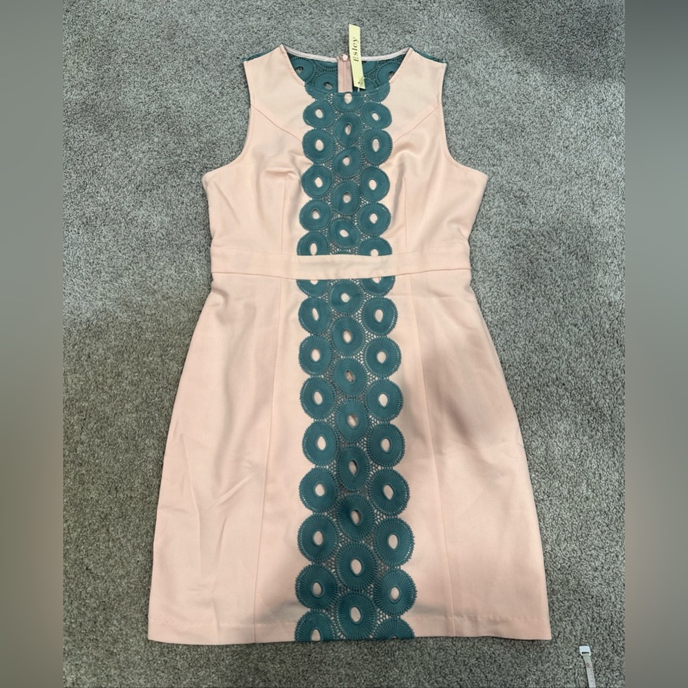 Esley Peach Teal Short Sleeveless Dress with Embroidery Women’s Small‎ New